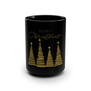 Merry Christmas Gold Black Mug, 15oz