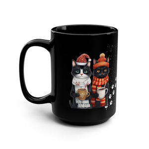 Cat Christmas Black Mug, 15oz