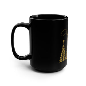 Merry Christmas Gold Black Mug, 15oz