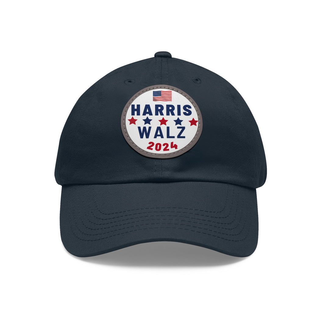 Harris/Walz Dad Hat with Leather Patch (Round)