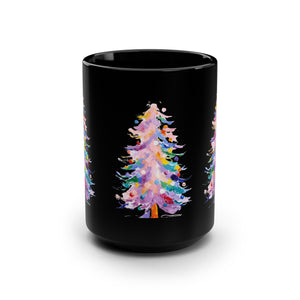 Art Style Christmas Tree Gold Black Mug, 15oz