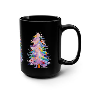 Art Style Christmas Tree Gold Black Mug, 15oz