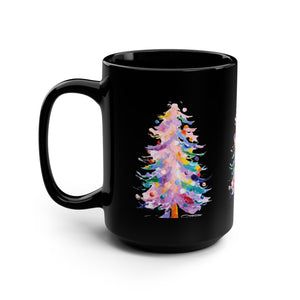 Art Style Christmas Tree Gold Black Mug, 15oz