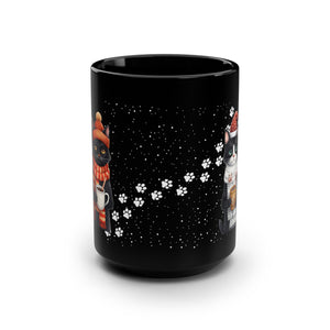 Cat Christmas Black Mug, 15oz