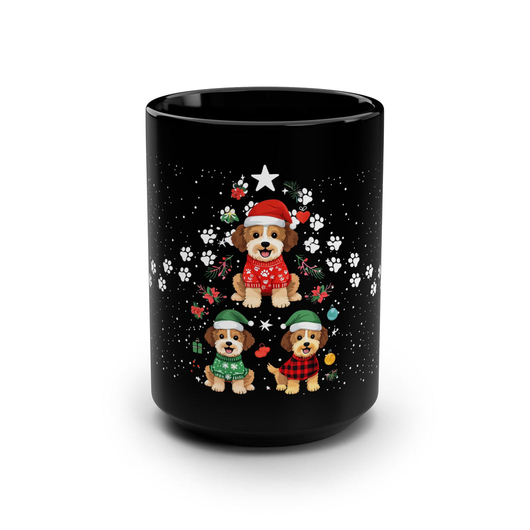 Dog Christmas Black Mug, 15oz