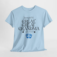 Load image into Gallery viewer, Promoted to Great Grandma Unisex Heavy Cotton Tee – Perfect Gift for Expecting Grandparents
