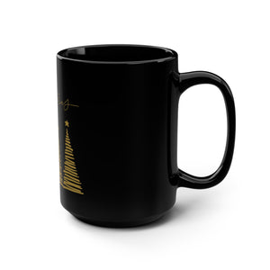 Merry Christmas Gold Black Mug, 15oz