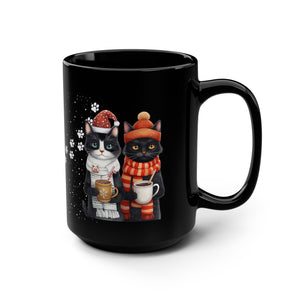 Cat Christmas Black Mug, 15oz