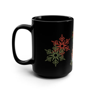 Snowman Christmas Gold Black Mug, 15oz