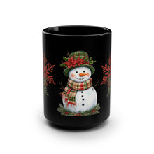 Load image into Gallery viewer, Snowman Christmas Gold Black Mug, 15oz
