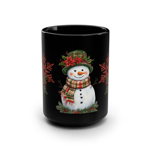 Snowman Christmas Gold Black Mug, 15oz